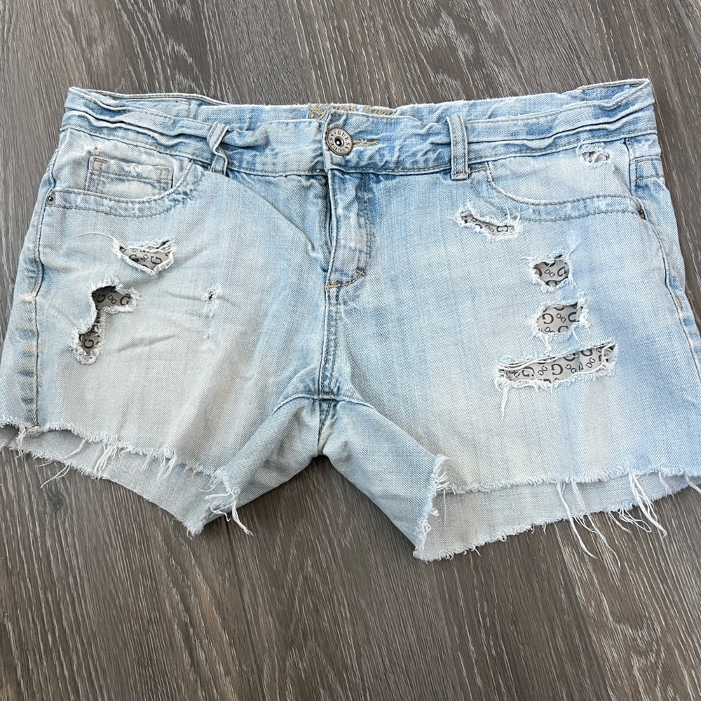 Guess Distressed Light Blue Denim Shorts